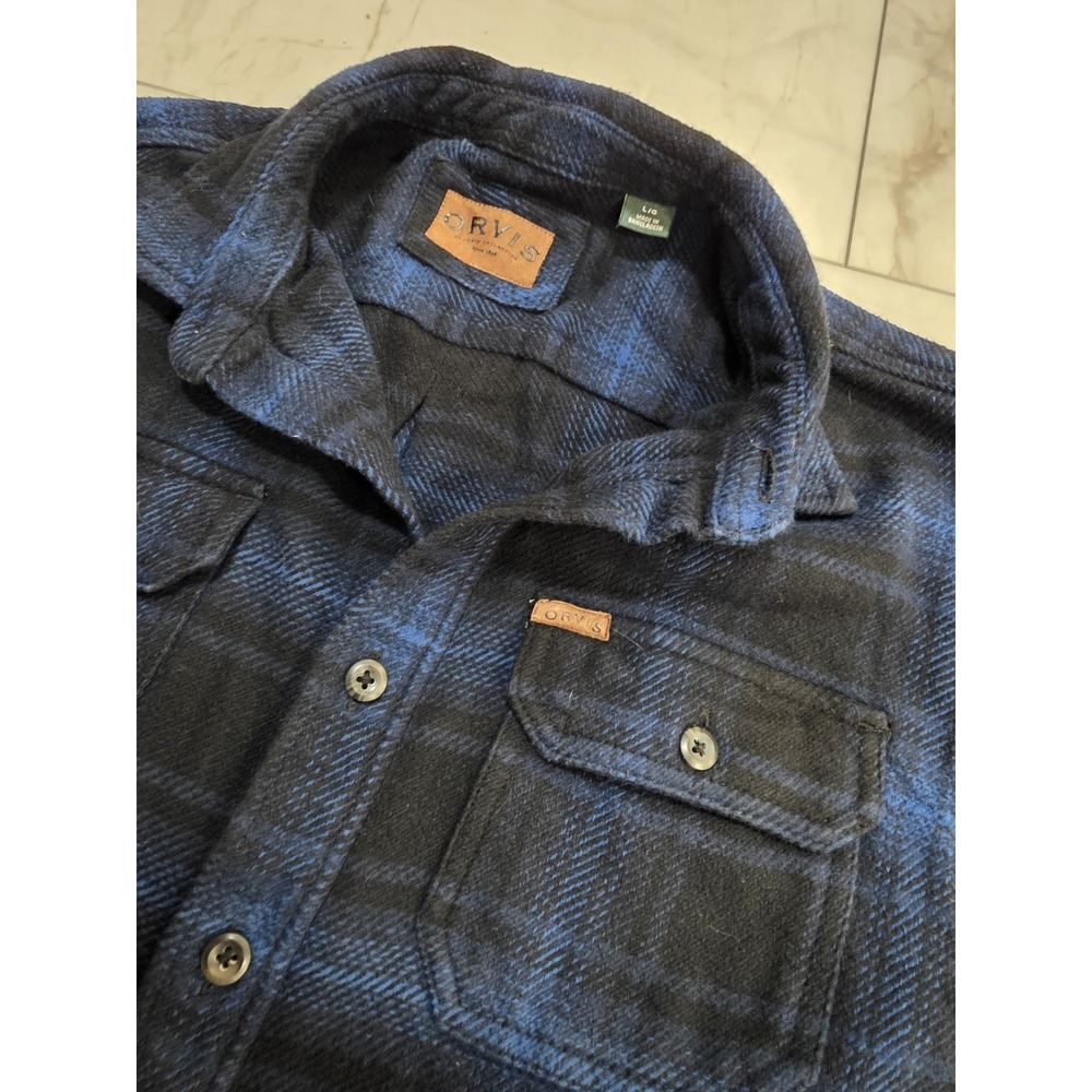 Orvis Classic Collection Blue Plaid Flannel Shirt Jacket Men's L Pockets - Picture 10 of 13